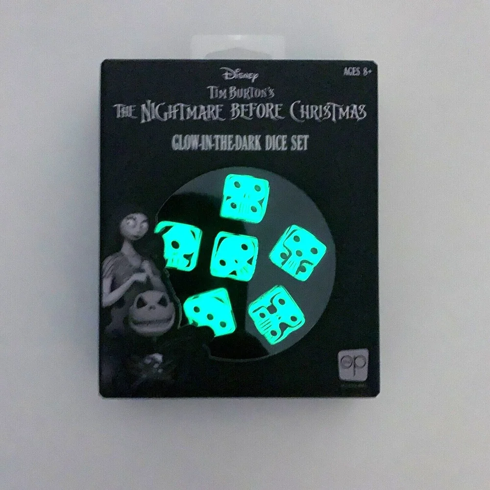 Nightmare Before Christmas Glow In the Dark Dice Set Tin Carrying Case Incl READ